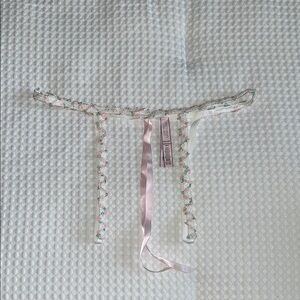 Floral Beaded Headband with Pink Ribbon